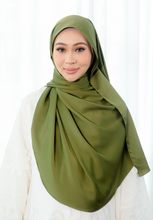Load image into Gallery viewer, Bayu Halfmoon Satin Shawl (Olive Green)