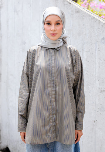 Zaira Printed Top (Stripe Moss Green)