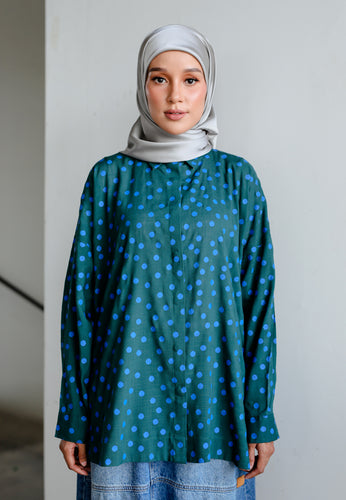 Zaira Printed Top (Polka Green)